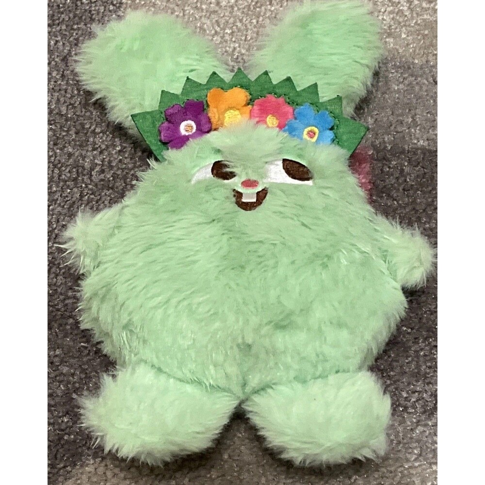 Bunny Rabbit Dog Puppy Toy Plush Green Crinkles Squeaks S/M Easter Colorful GUC